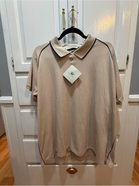 Men’s Polo Khaki With Navy Trim Chestnut Hill NWT 2XL Dri Fast Cotton Poly